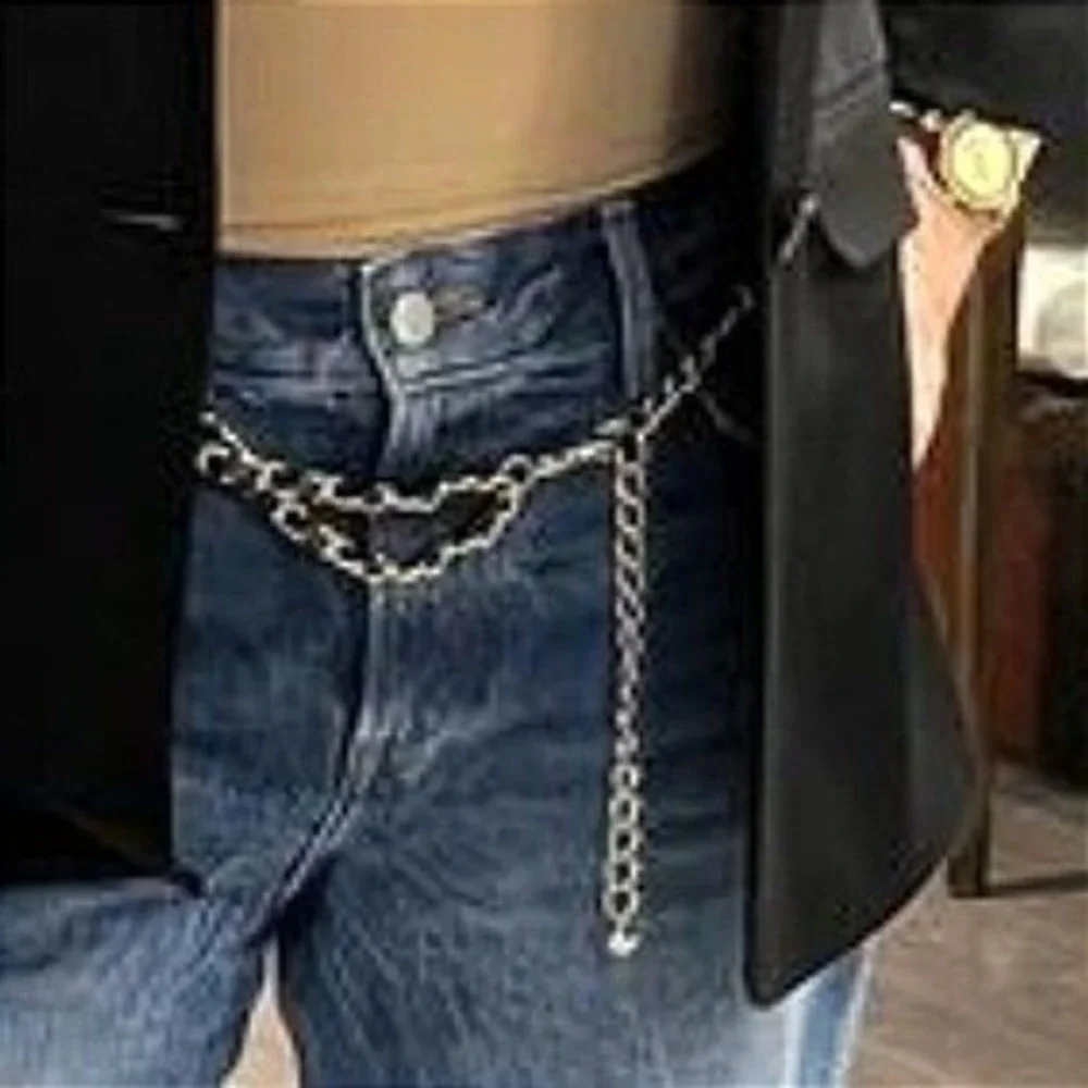 Express Double Rope Faux Leather‎ Chain Belt S/M Black Gold Indie Sleaze